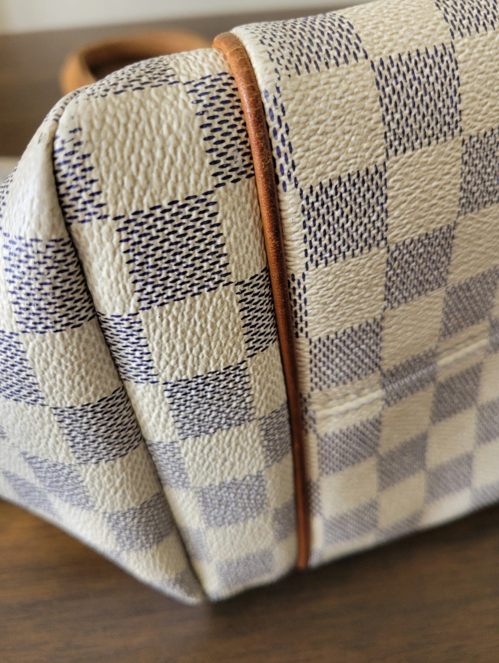 Louis Vuitton Gray & White Checkered Canvas Tote with Tan Leather Trim - Picture 10 of 15